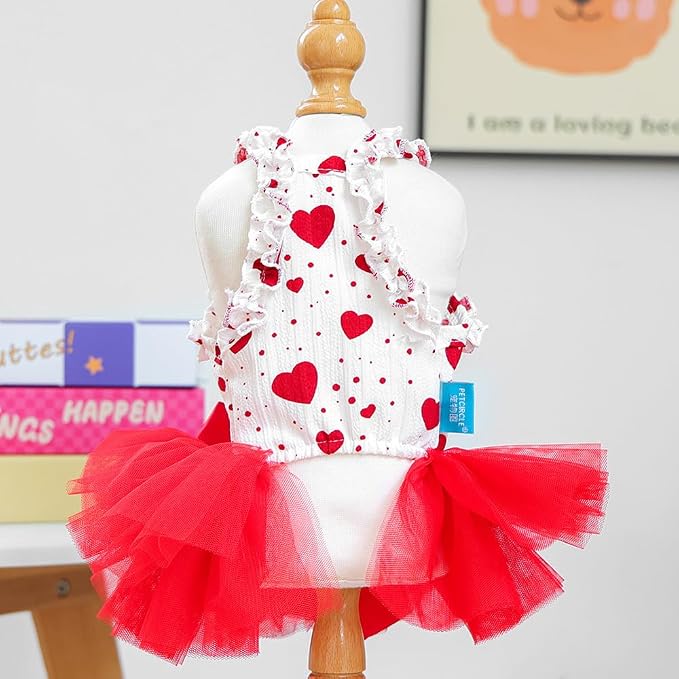 Red Small Dog Dress with Heart Patterns Sleeveless Summer Puppy Clothes Girl Dog Outfit Bow Knot Cat Dresses Pet Clothes for Valentines Birthday Holiday Wedding Birthday (Red, X-Large)