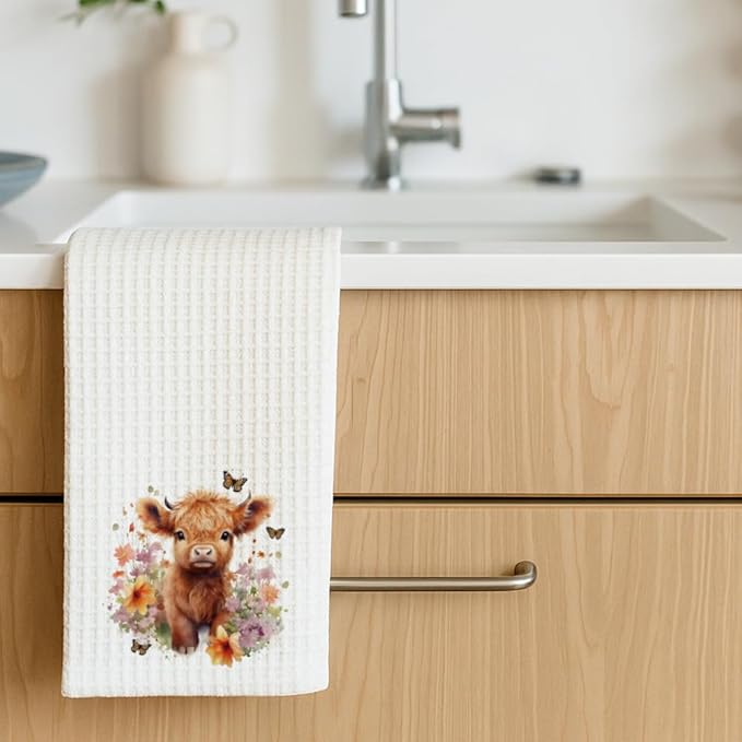 Cute Farmhouse Highland Cow Kitchen Towels Decor,Highland Cow Hand Towel for Bathroom,Highlands Cows Theme Dish Towels Gifts for Women Mom Nieces Grandma Friend,Drying Cloth Tea Towel