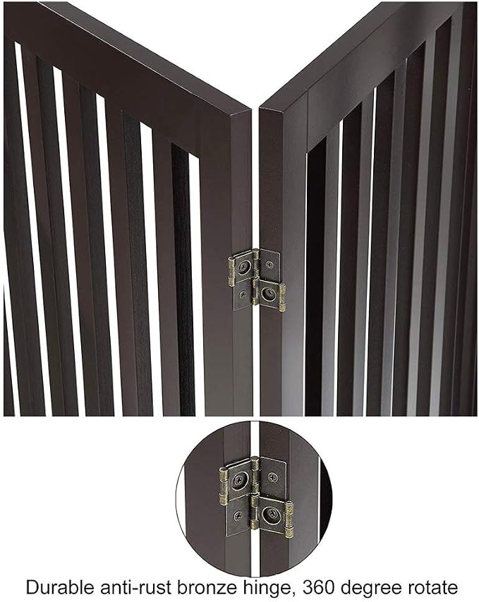 unipaws 24”H Free Standing Pet Gate for Dog Cat, 60”Wide Wooden Dog Gates | Foldable Pet Fence for Doorway, Stairs, Step, Expandable Doggy Barrier, Indoor Use