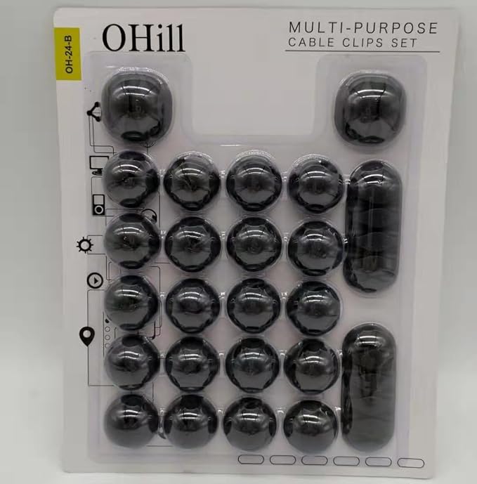 Desk Cable Management Cord Organizer, 24 Pack Black Self Adhesive Cord Holder Cable Clips, Ideal Cable Organizer Wire Keeper for Desk, Nightstand, Phone Charger, Computer, Home, Office, Car