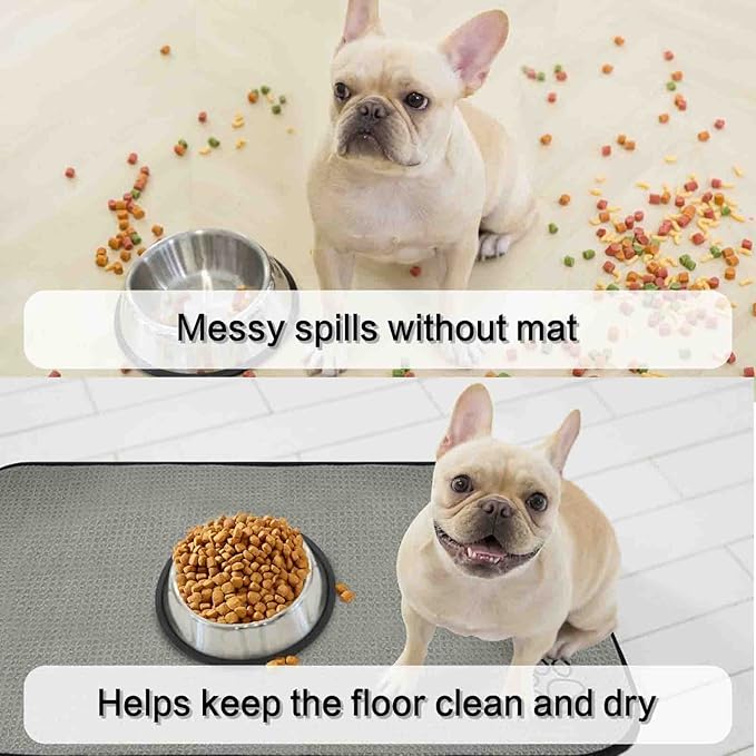 SINLAND Microfiber Extra-Large Pet Food Mat Dish Drying Mat Dog Feeding Mats Pet Bowl Mat with Anti-Skid Backing 21Inch x 32Inch Grey