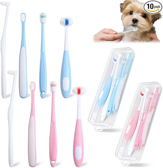 Ceenna 8 Pcs Dog & Cat Toothbrush Kit Triple Head and 360 Degree Pet Tooth Brushes Multi-Angle Dental Cleaning Brushes with 2 Storage Box for Dog Cat Kitten Oral Dental Health, 4 Different Shapes