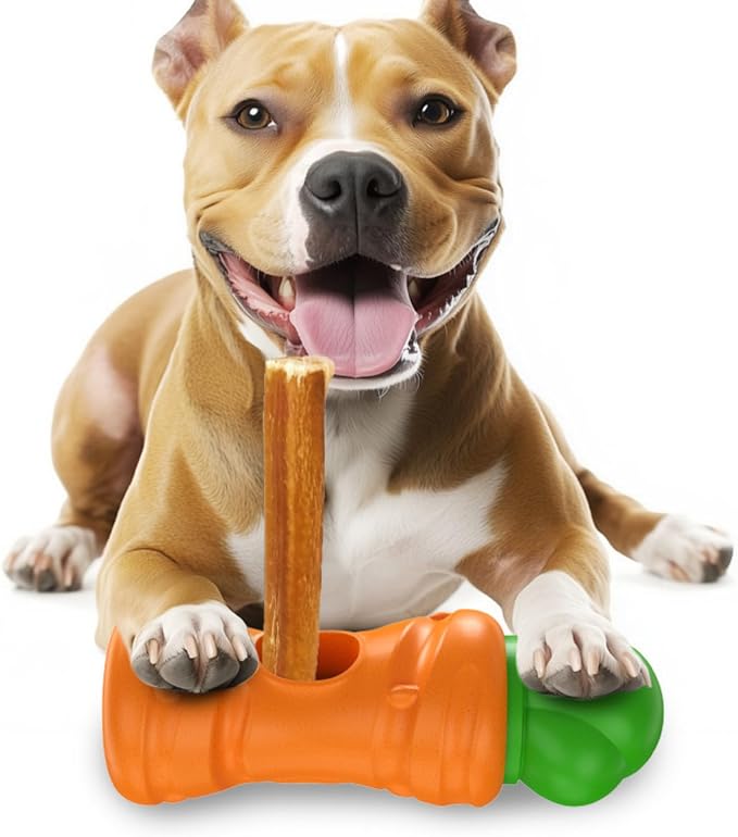 Bully Stick Holder for Dogs,Yak Treat Chew Holder, Prevent Choking Safety Device for Pups Small Medium Large Dogs - (Carrot Style-7in)