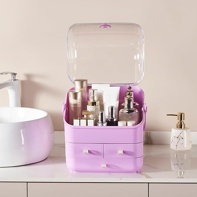 SUNFICON Makeup Organizer Holder Cosmetic Storage Box and Cotton Pads Holder Organizer