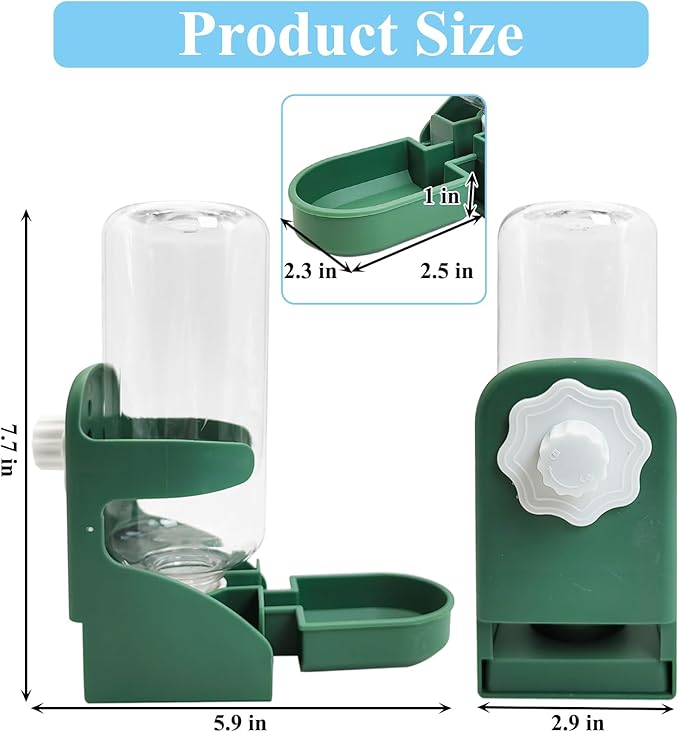kathson Rabbit Water Dispenser for Cage 17 Oz Hanging Guinea Pig Water Bottle No Drip Gravity Automatic Bunny Water Bottle No Leak Small Animal Water Bottle for Chinchilla Ferret Hamster(Green