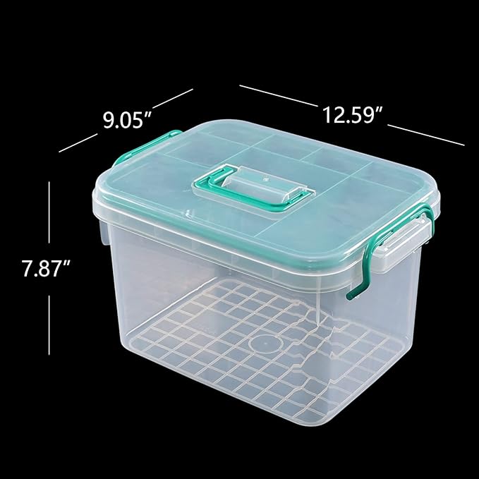 Vababa Clear First Aid Box, Plastic Storage Container with Locking Lid | Secure Locking Latch Lid, Removable Divided Tray, Top Carry Handle, Ideal For Medicine, Bandages, First Aid Supplies Storage