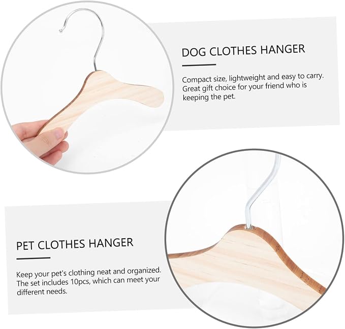 Luxshiny 10pcs Wooden Dog Clothes Hangers Solid Pet Clothing Racks for Organized Storage Lightweight and Design for Hanging Dog Apparel
