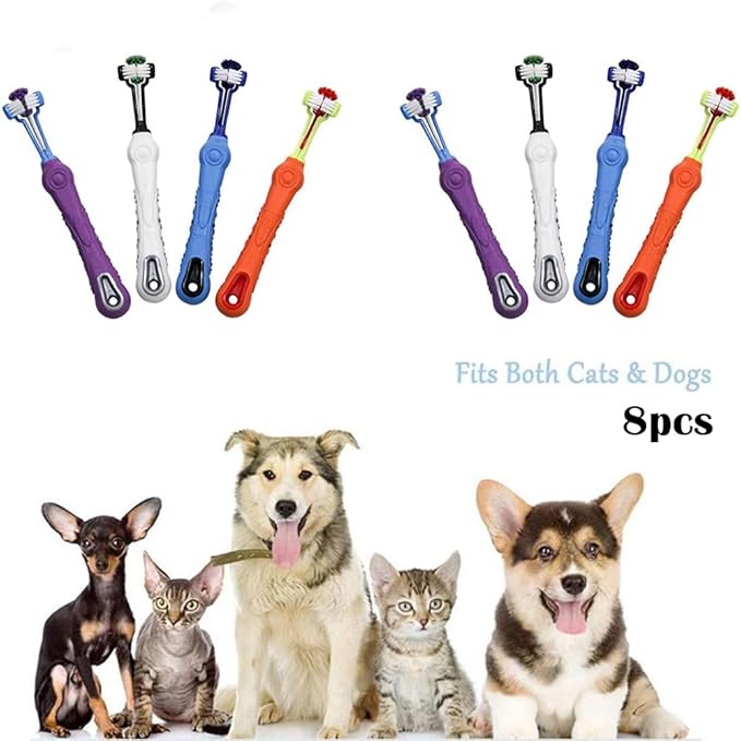 Orgrimmar 8 Pcs Three Sided Pet Toothbrush Dog Brush Addition Bad Breath Tartar Teeth Care Dog Cat Cleaning Mouth