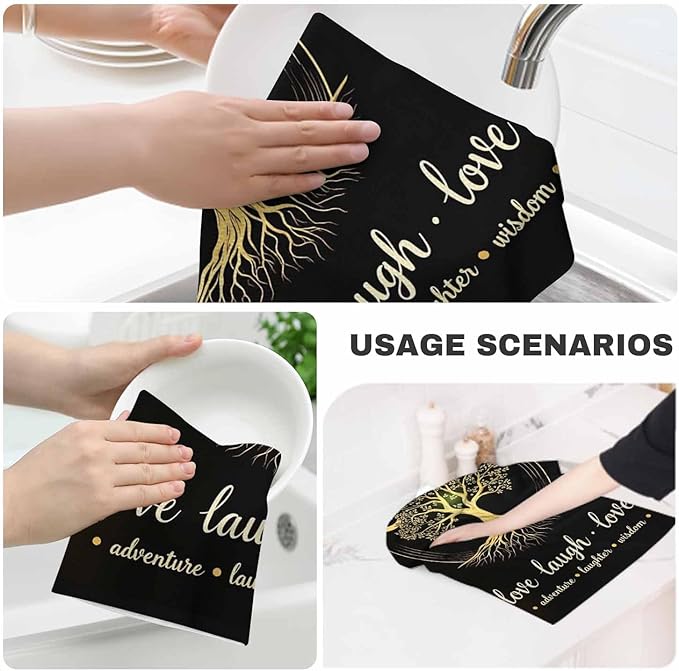 Tree Moon 2Pcs Kitchen Towels Live Laugh Love Life 16X24 Inch Ultra Soft Tea Towel Super Absorbent Terry Dish Towels for Kitchen Linens