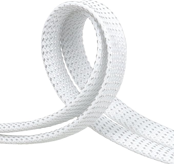Braided Cable Sleeve 33ft, PET Expandable Wire Loom for Automotive Wiring Harness & PC Computer Case, Audio Video Cable Management System (White Silver, 12mm (15/32"))