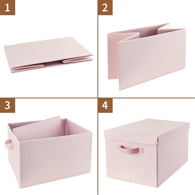GRANNY SAYS Storage Bins with Lids, Decorative Storage Boxes with Lids | Storage Box with Dust Cover, Handles & Lable, Collapsible, Ideal for Closet Clothes Blanket Toys, Large, Pink, 3-Pack