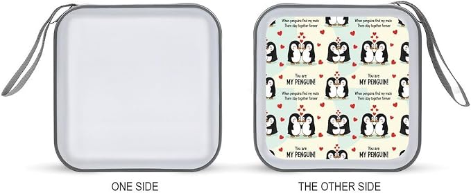 40-Disc CD/DVD Organizer Wallet You Are My Penguin, Heavy-Duty Hard Plastic Binder, Portable Storage Case with Carry Strap for Car