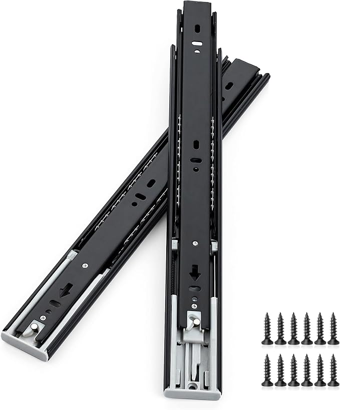 12 Inch Full Extension Drawer Slides, Heavy Duty Side Mount, 1 Pair, Black | Soft Close Drawer Slides, Steel Ball Bearing Design, 1 Pair/2 Slides, Screws Included, Cabinet, Dresser and Toolbox Use