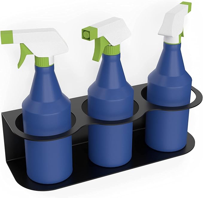 3 All-Purpose Spray Bottle Holder | Easy Install Wall Mount Hardware Included | Heavy-Duty Powder Coated Steel Storage Rack for Garage And Home | Craft Workspace Paint Bottle Organizer USA Made