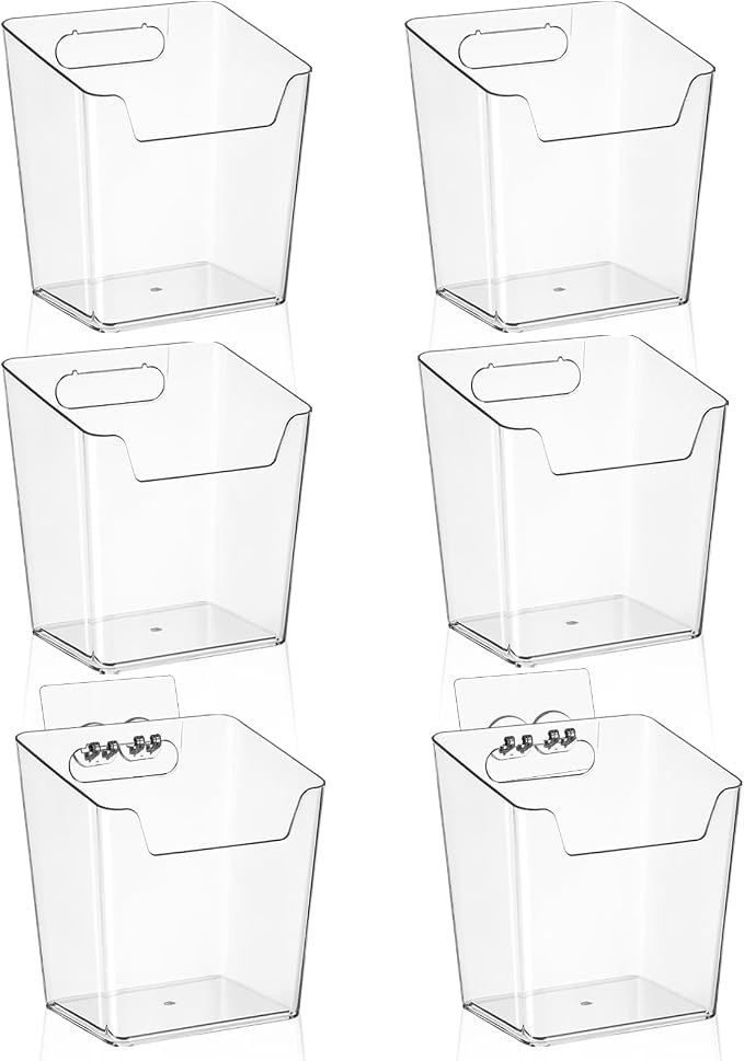 6 Pack Drink Packet Organizer, Clear Acrylic Cabinet Door Organizer Adhesive, Wall Mount Caddy Utensil Holder Floating Bin for Tea Bag Kcup Storage, Sewing Tools, Laundry Pods, Small Cleaning Supply