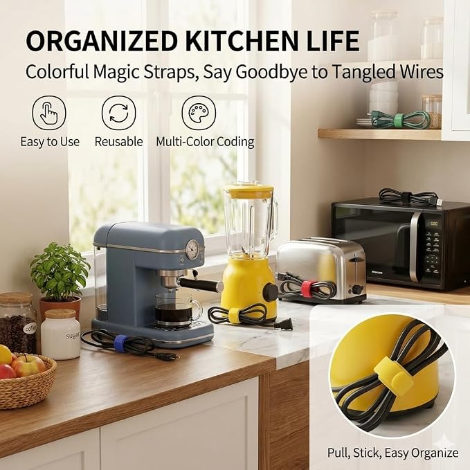 66 PCS Cord Organizer for Appliances Kit - Includes 6-Pack Appliance Cord Wrap & 60-Pack Multicolor Reusable Cable Ties - Universal Cord Organizer for Appliances, Home, Office & Kitchen
