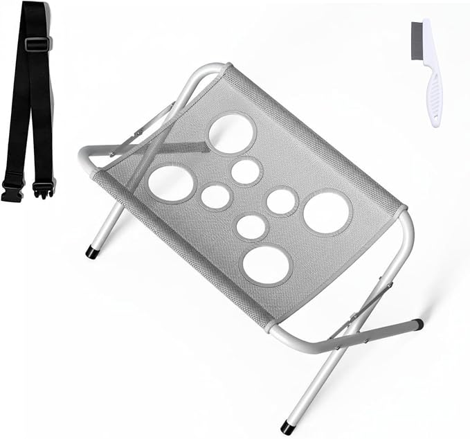 Foldable Pet Bathing Stand, Dog Grooming Bath Stand with Mesh Surface (Gray) | Elevated Dog Washing Station with Support Strap, Portable Metal Frame Bathing Rack for Small Dogs and Cats