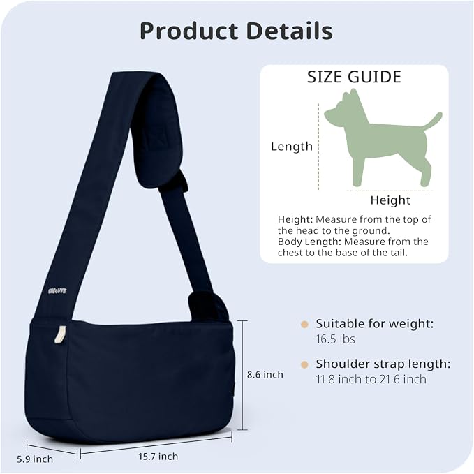 ONECUTE Dog Sling Carrier 15 lbs, Small Dog Carrier Sling for Cat & Puppies | Suitable For Carrying Pet 3-10lbs, Spacious Space So Pets Will Not Be Crowded, Adjustable Shoulder Straps And Breathable Mesh
