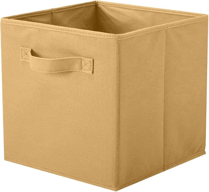 PowerKing Collapsible Storage Cubes, Farbic Storage Bins, Khaki, 6 Pack | Sturdy, Lightweight, Easy Pull Handle, Closet & Shelf Organizer, Clothes and Toys Storage, 10.5'' x 11'' x 10.5''