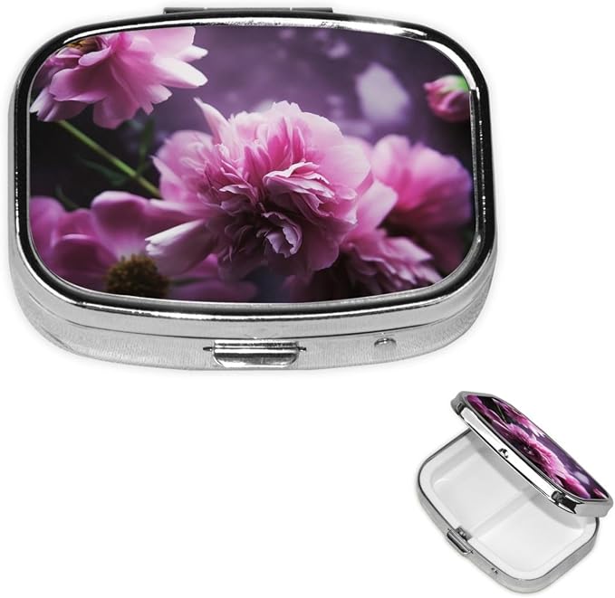 Square Pill Box Pink Flowers Pill Case for Purse & Pocket 3 Compartment Pill Organizer Portable Travel Pillbox Medicine Pill Holder Container for Daily Vitamin Cod Liver Oil Storage