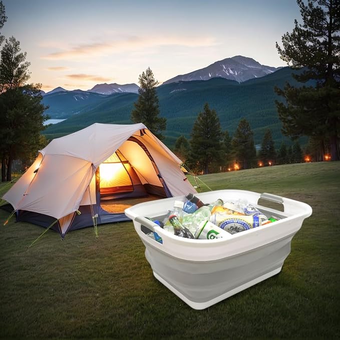 SAMMART 41L (10.8 gallon) Collapsible Plastic Laundry Basket-Foldable Pop Up Storage Container/Organizer-Portable Washing Tub-Space Saving Hamper, Water capacity: 32L (8.4 gallon) (Rectangular, Grey)