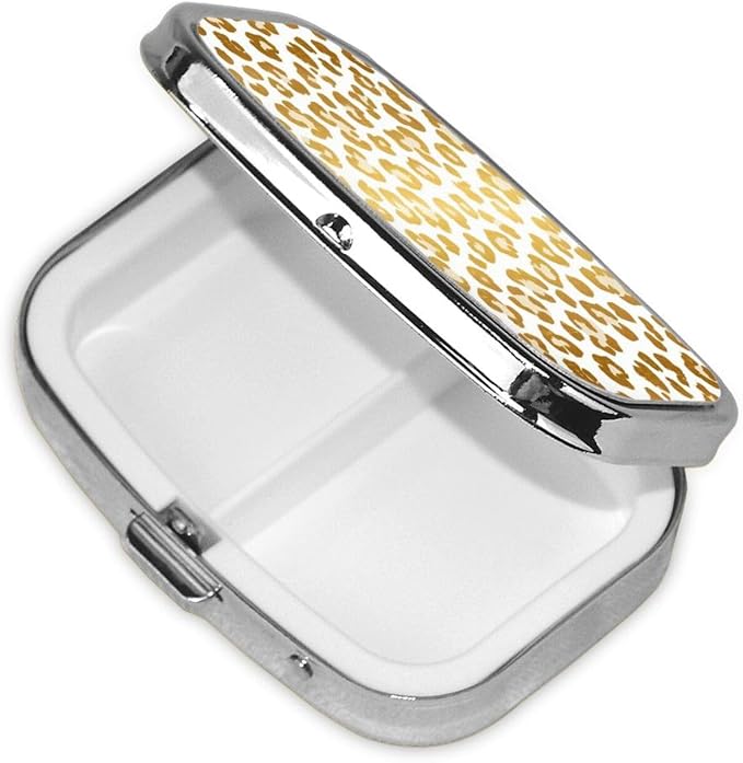 Cheetah Gold Leopard Print Pill Organizer Travel Portable Compact Pill Box 2 Compartments Pill Case for Vitamins/Fish Oil/Meds for Purse Pocket