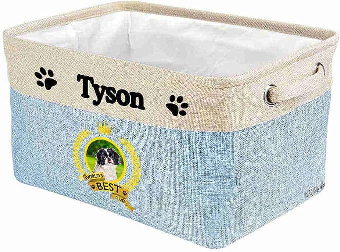 Custom Name Collapsible Dog Toy Storage Basket Bin World's Best Dog Japanese Chin Foldable Pet Toy Box Closet Shelf Baskets Organizer for Bedroom Home Dog Cat with Handles Blue