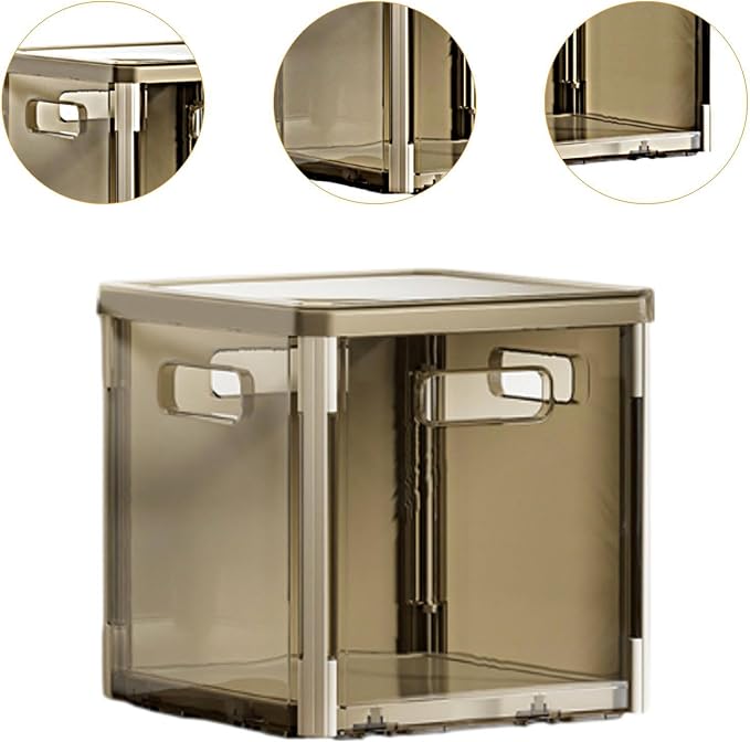 Foldable Storage Box Stackable Organizer Bin Container with Lid and Handles Portable Lightweight Dustproof PET Suitable for Clothing Bedding Books, Gray