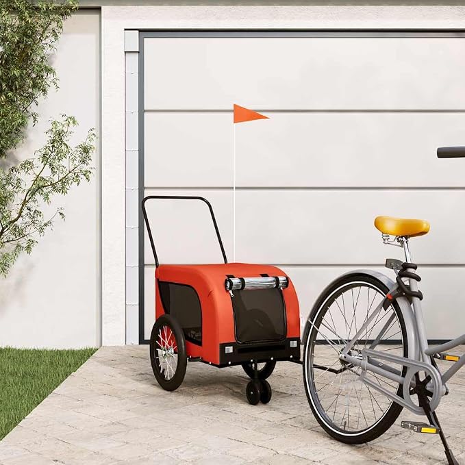 Pet Bike Trailer for Small Dogs, Foldable Bicycle Cargo Trailer with Mesh Windows and Reflectors, Sturdy Iron Frame Oxford Fabric Carrier, 49.2 x 24.8 x 26.0 in