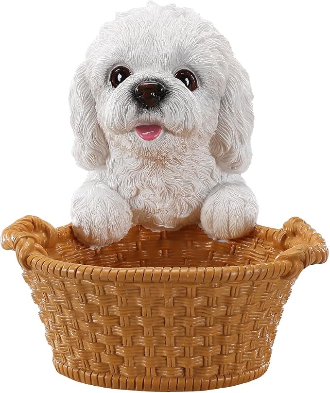 White Poodle Candy Bowl, Resin Dog Figurine Key Bowl for Entryway Table, Desktop Storage Basket Organizer for Desk, Unique Dog Lover Gift