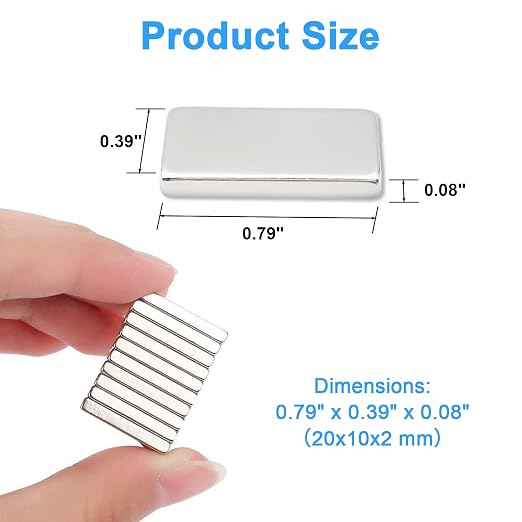 30 Pack 20x10x2 mm Rare Earth Neodymium Magnets | Powerful Small Strong Metal Rectangular Bar Magnetic Strip Magnet for Fridge Garage Kitchen Science Craft Office, Silver