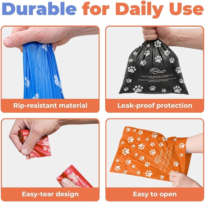 Best Pet Supplies GRS Poop Bags for Dogs - Mixed Colors, 150 Count | Scented, 50% Post-Consumer Recycled Plastic, Leak-proof, Easy-Tear perforations, Thick Bags, Fits Standard Holders