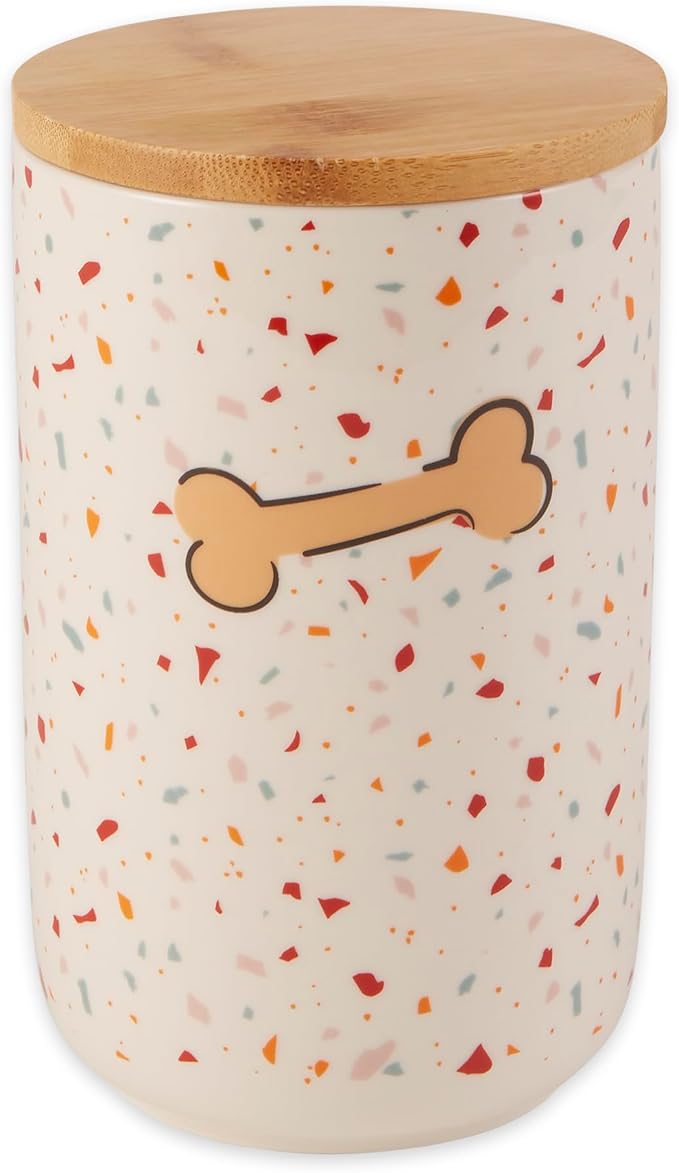 Bone Dry Ceramic Pet Treat Canister, Dishwasher Safe, 4x6.5 Terrazzo