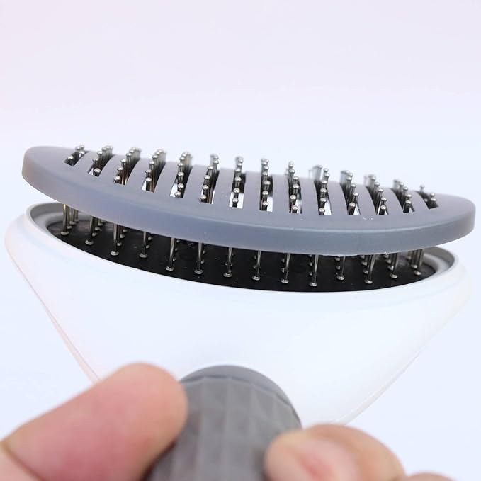 Self-Cleaning Slicker Brush - Upgraded Deshedding Tool for Dogs Cats with One-Click Clean & Ergonomic Grip, Ideal for Long/Short Haired Pets GrayFrxat Self-Cleaning Slicker Brush – Premium Deshe