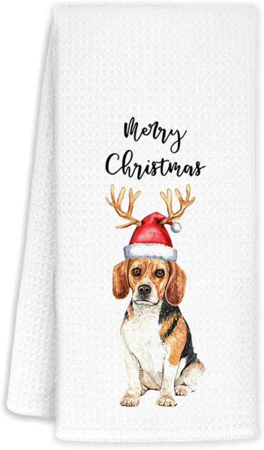 Jvpke Merry Christmas Beagle Kitchen Towels - 16x24 in Decorative Hand Towels for Beagle Lovers