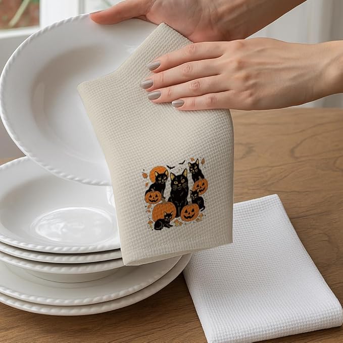 Funny Cat Pumpkin Gifts for Women Cat Mom Lover Lady, Fall Decor Kitchen Hand Towel,Dish Towels Baking Cooking Drying Cloth,Cute Hand Towel for Bathroom,Cats Themed Gifts for Halloween Birthday