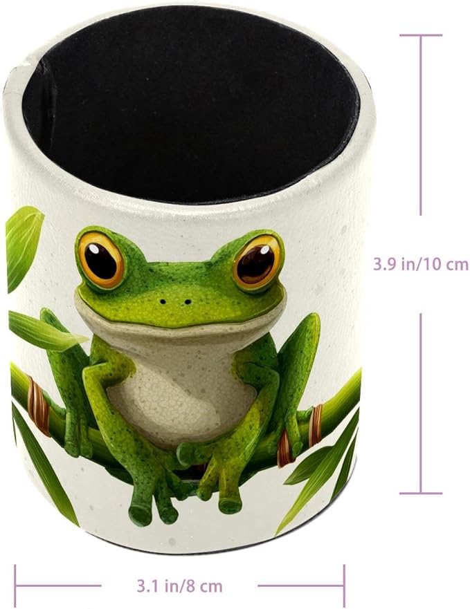 Faux Leather Pen Holder for Desk, Pencil Organizer Frog Pen Cup Desk Decor Makeup Brush Holder Storage for Office Home