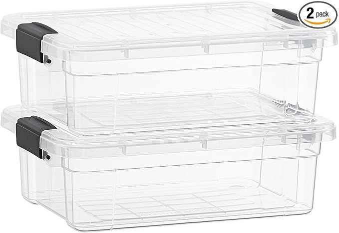 Superio 7.4 Quart Clear Plastic Storage Bin with Lid, Stackable Organizer Box, BPA-Free Storage Container for Home, Garage, School & Office, 2 Pack