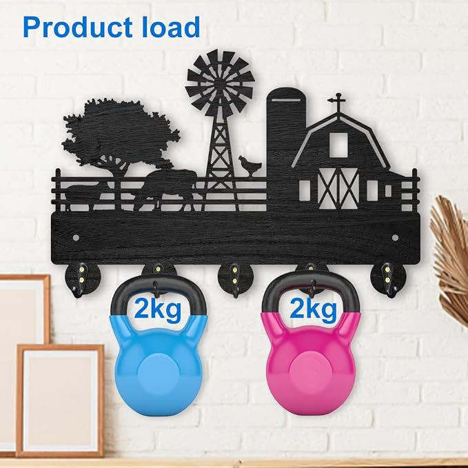 MAYJOYDIY Farm Cow Sheep Coat Rack Wall Mounted Wood Farmhouse Animal Key Hanger Wall Art Decor 11.8×7.9inch 5 Alloy Hooks Black Key Rack Organizer for Gift Entryway Hallway Kitchen Room