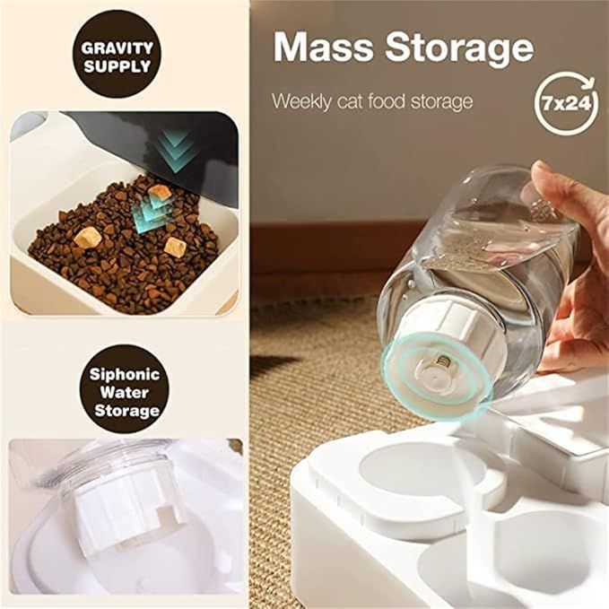 2 in 1 Pet Automatic Food and Water Dispenser, Cat Feeder, Dog Feeder,Pet Water Dispenser,Pet Automatic Feeder, Pets Auto Feeder (Grey)