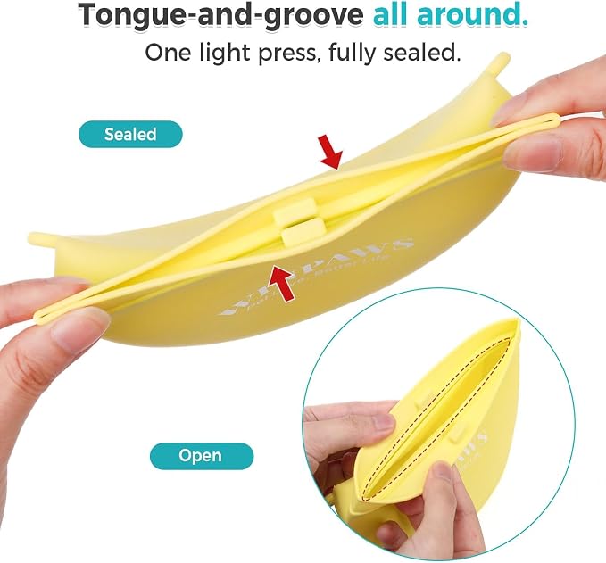 Silicone Dog Treat Pouch with Poop Bag Holder,Waterproof Magnetic Close Sealable Fanny Pack with Adjustable Waist Belt, Pet Puppy Training Essentials, One-Handed Opening with Press & Magnetic(Yellow)