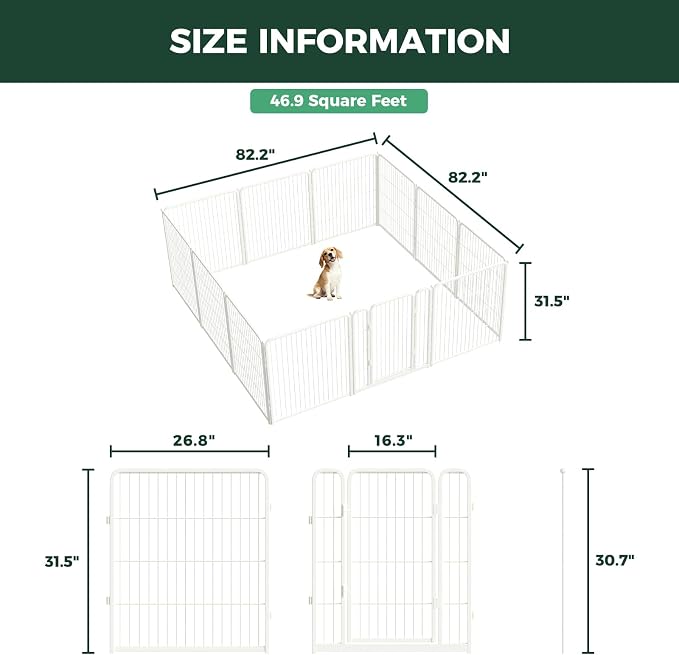 FXW Homeplus Indoor Dog Playpen, 32" H, 12 Panels, for Small & Medium Dogs | Stress-free play, Heavy-duty, Semi-open design, Easy setup, Threshold-free gate, Expandable, Patented
