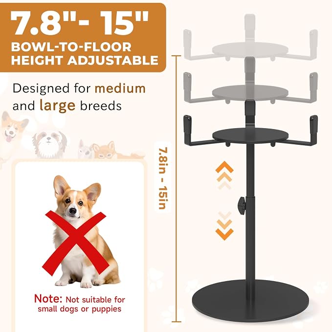 2 Pack Elevated Dog Bowl Stand, Adjustable Height 8-16in, Width 6-10in | Extra-Stable Tall Single Lifted Food Holder for Large Medium Size Breeds, Metal Non-Slip Raised Dish Riser Pet Water Feeder