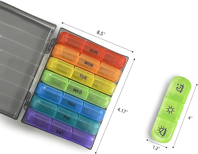 Pill Organizer Case Large Capacity, Dual Protection Pill Box 7 Day | 3 Times a Day, Daily Travel 21 Compartment Medicine Dispenser Weekly Planner for Vitamin, Medication, Fish Oil, Supplements