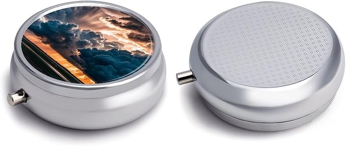 3 Compartment Medicine Pill Case, Magnificent Rainstorm Cloud Round Pill Box, Portable Decorative Medicine Organizer for Pocket Or Purse Vitamin Organize