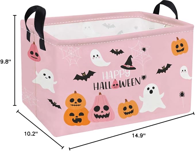 Essme Rectangular Halloween Basket,Kids Storage Bins Organizer with Handles for Room Decor, Gift Basket,Shelf Basket.(Cute Halloween)