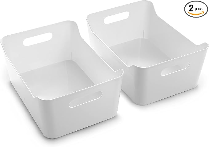 BINO | Plastic Storage Bins, Large - 2 Pack, White | THE SOHO COLLECTION | Pantry Organizers and Storage Containers Fridge Organizer Bins Kitchen Cabinet Organizer Medicine Cabinet Bin