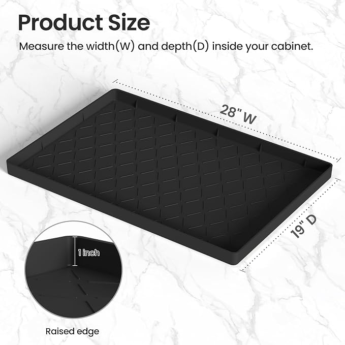 Mateeylife Under Sink Mat Kitchen Waterproof，Silicone Sink Tray 28"X19" | Under Sink Organizer Cabinet Shelf Protective Liner, Multi-use Silicone Mat for Boot Tray & Litter Mat, Black