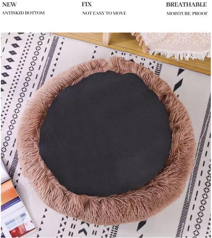 Cat Bed Round Fluffy Hooded Cat Bed Cave, Anti-Anxiety Cave Bed with Hooded Blanket, Cozy Cuddler Luxury Puppy Pet Bed, Anti-Slip Bottom and Machine Washable (Brown, Medium)