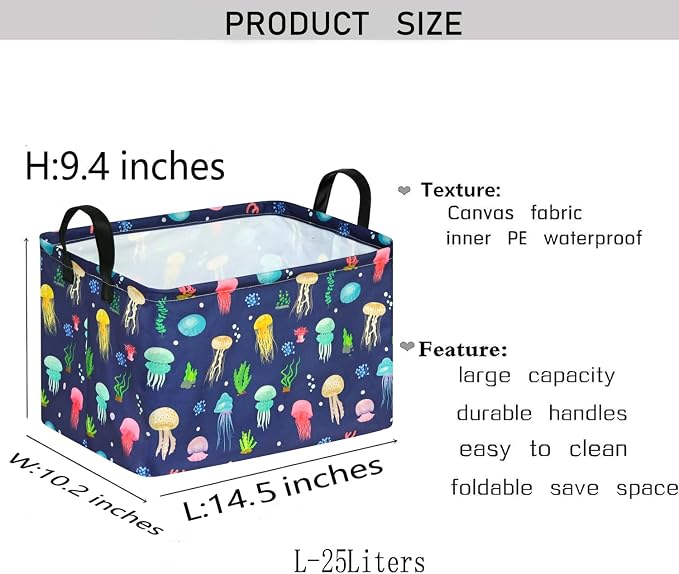 Kid Storage Basket Gift Shelf Basket Toy Storage Bin, Nursery Basket Organizer Box for With Handles for Room Deco (Colorful Jellyfish)